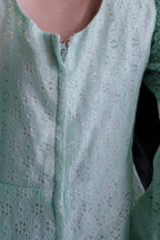 1970's Ronda Roy Mint Green Eyelet Maxi Dress / 古著薄荷綠鏤空刺繡長洋裝