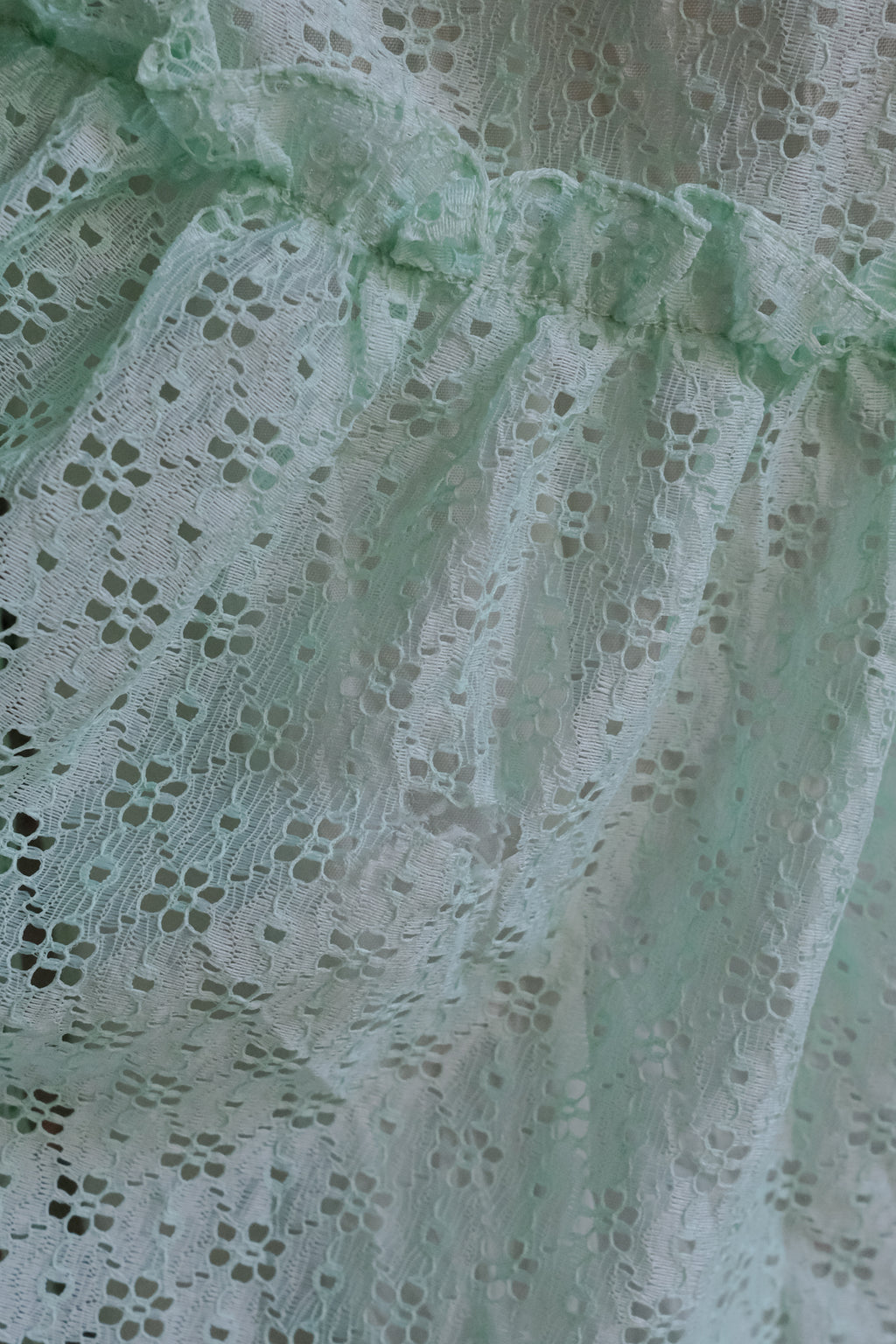 1970's Ronda Roy Mint Green Eyelet Maxi Dress / 古著薄荷綠鏤空刺繡長洋裝