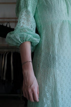 1970's Ronda Roy Mint Green Eyelet Maxi Dress / 古著薄荷綠鏤空刺繡長洋裝