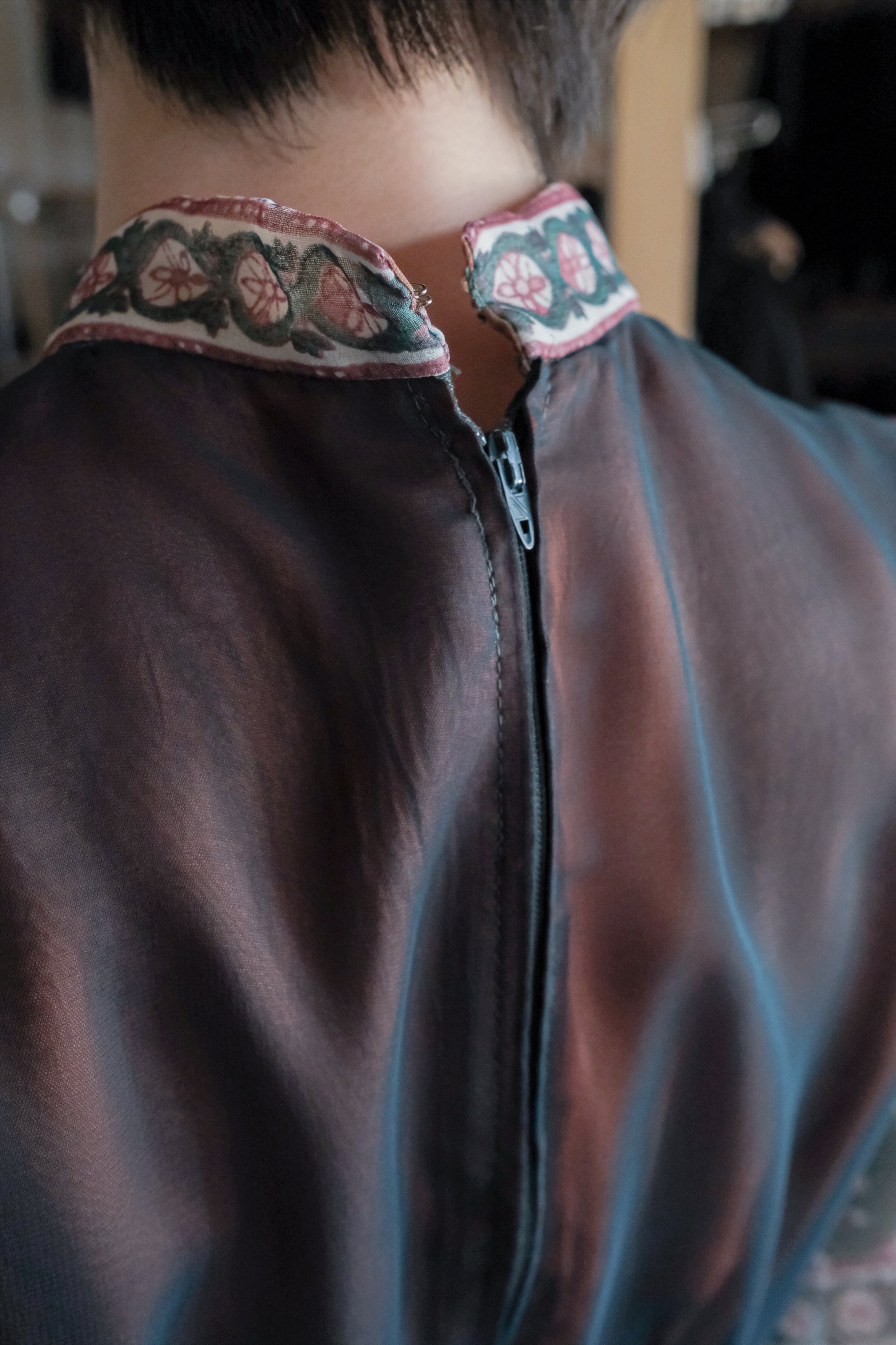 Vintage Paisley Print Frog Buttons Chiffon Dress / 古著變形蟲圖騰中式盤扣雪紡長洋裝