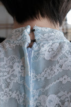 1970's Vintage Lace-Yoke Chiffon Gown  / 古著蕾絲拼接雪紡長禮服裙