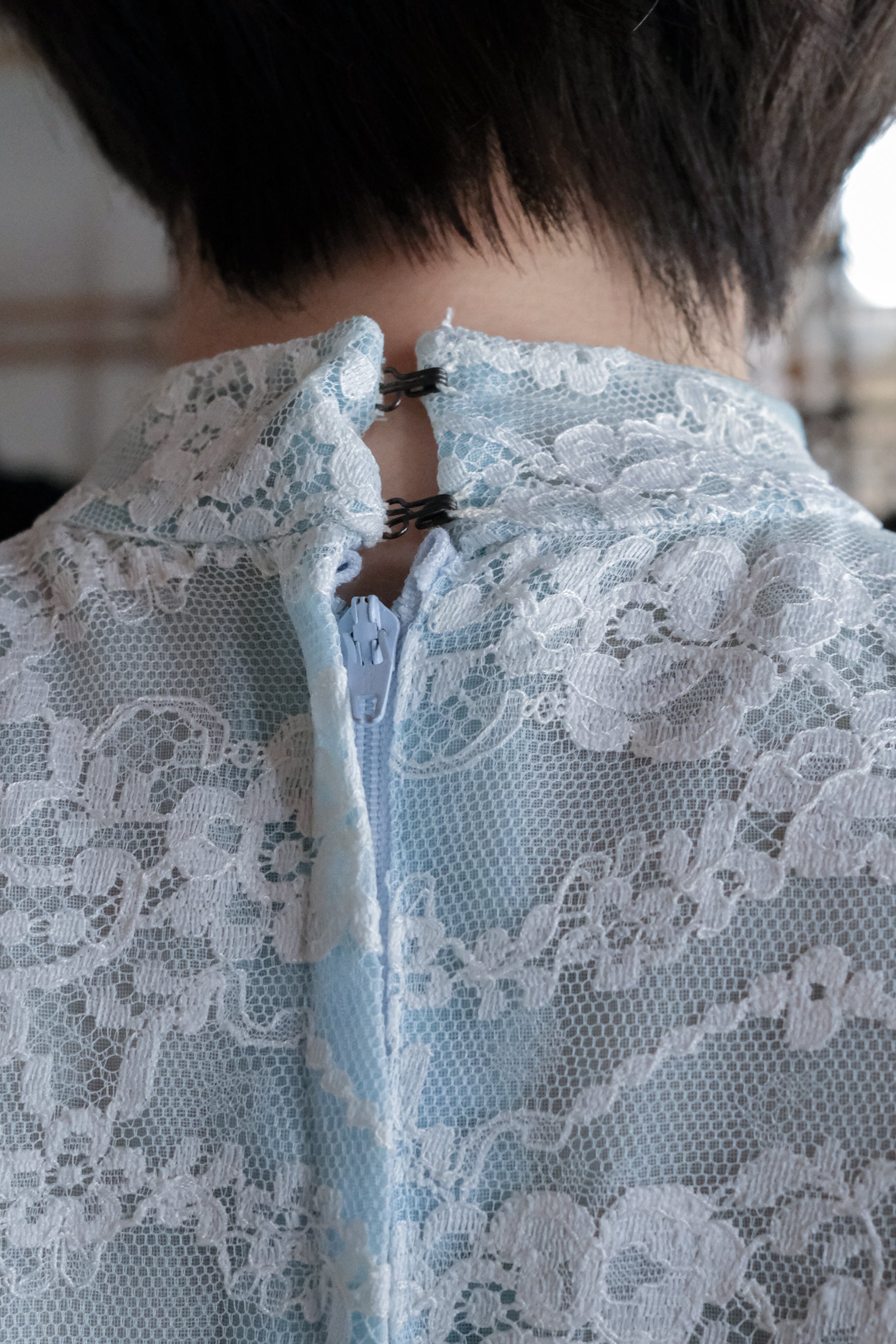 1970's Vintage Lace-Yoke Chiffon Gown  / 古著蕾絲拼接雪紡長禮服裙