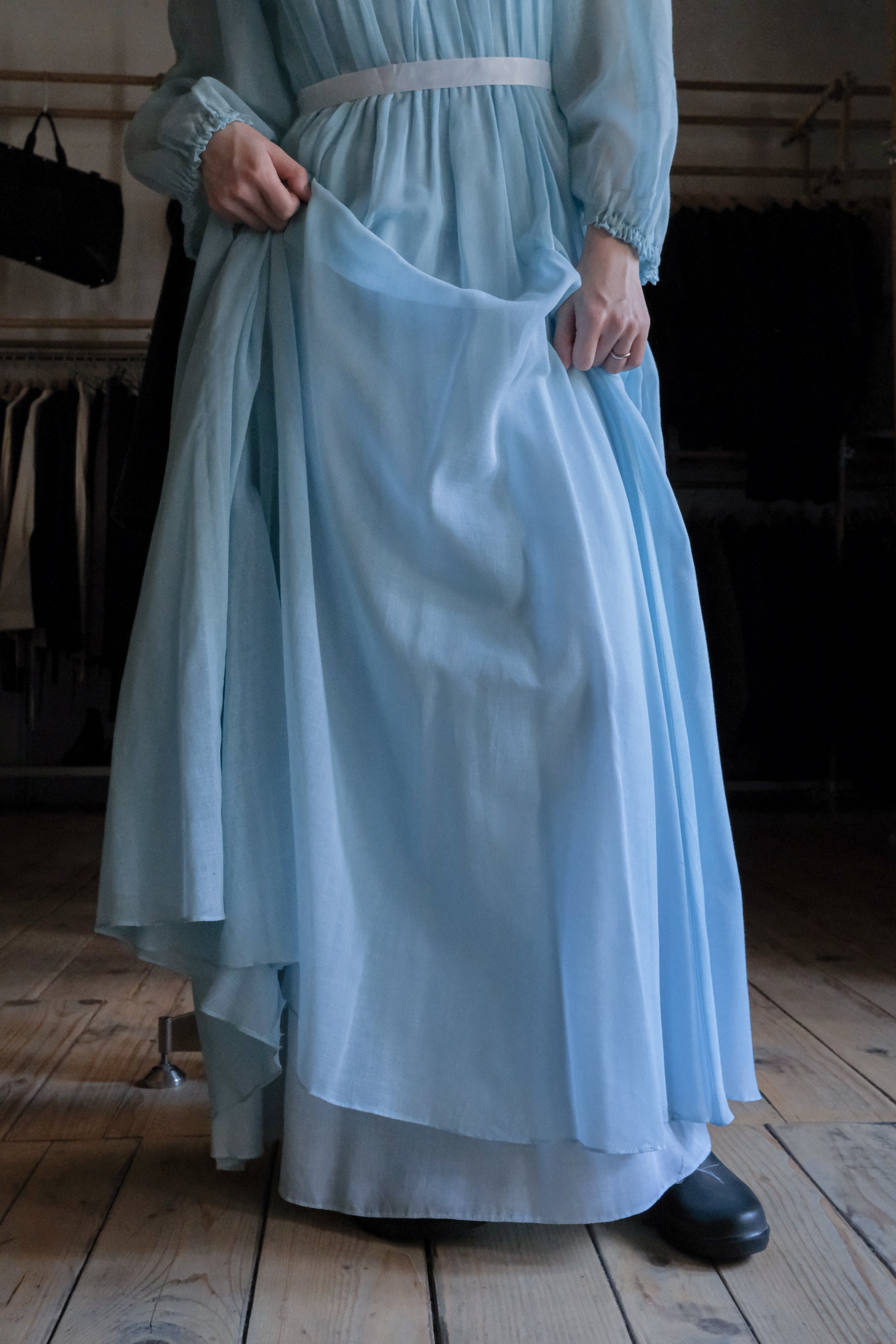 1970's Vintage Lace-Yoke Chiffon Gown  / 古著蕾絲拼接雪紡長禮服裙