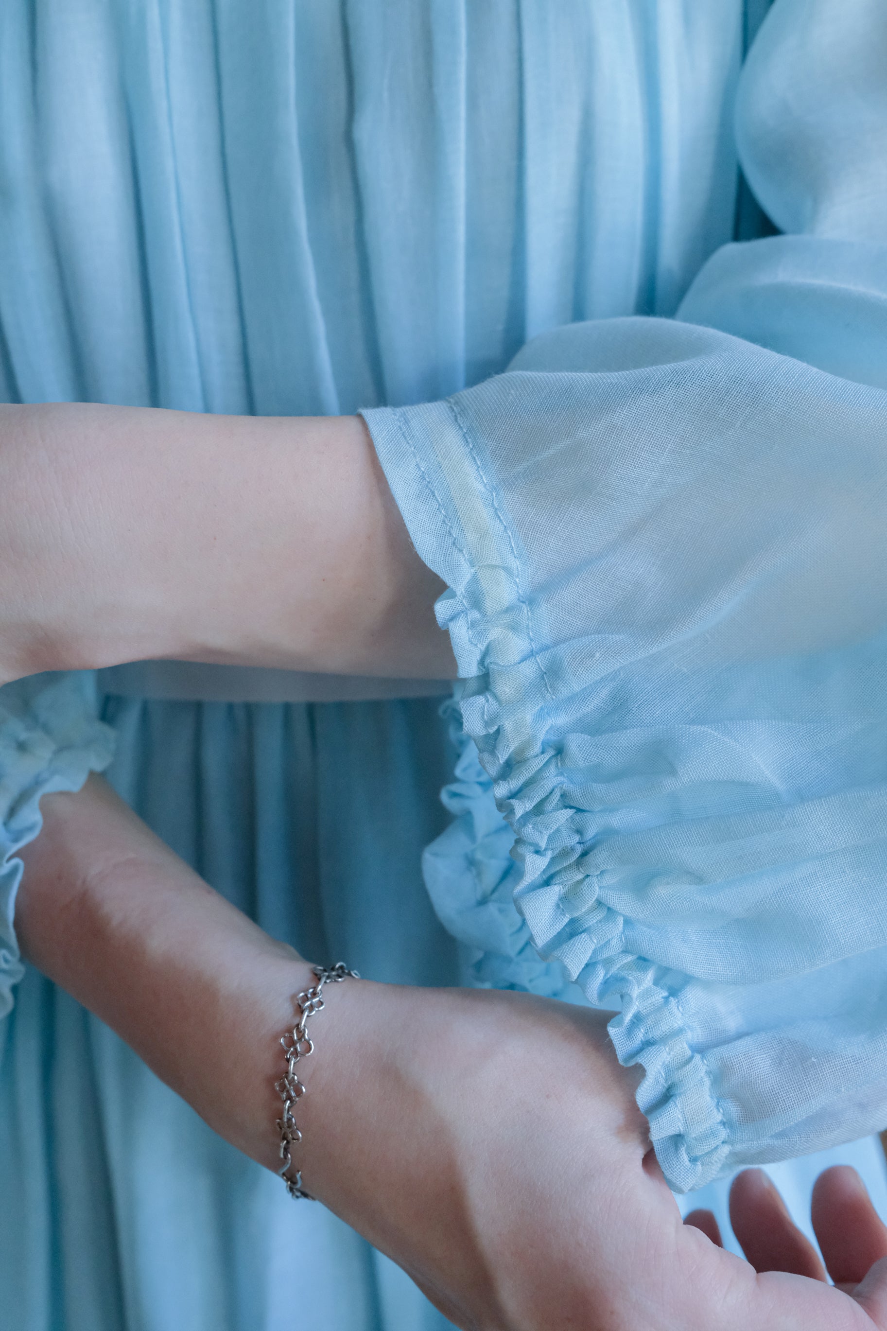1970's Vintage Lace-Yoke Chiffon Gown  / 古著蕾絲拼接雪紡長禮服裙