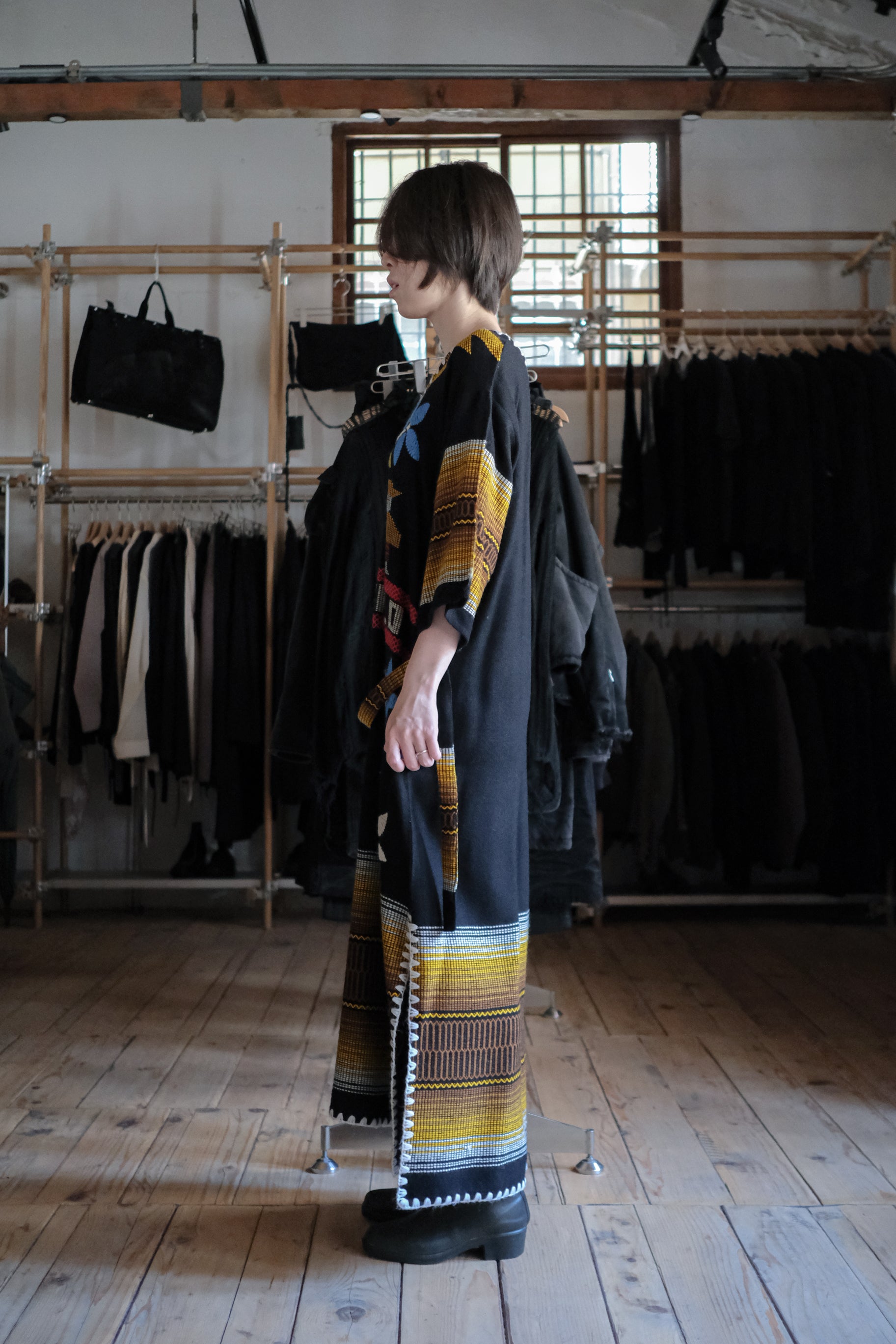 Mexican Vintage Cross-Stitch Huipil Belted Kaftan / 墨西哥古著十字繡綁帶長袍