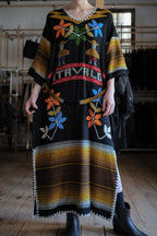 Mexican Vintage Cross-Stitch Huipil Belted Kaftan / 墨西哥古著十字繡綁帶長袍