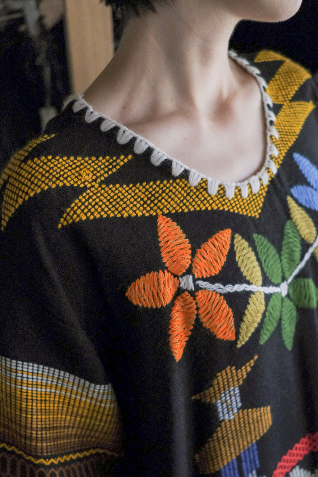 Mexican Vintage Cross-Stitch Huipil Belted Kaftan / 墨西哥古著十字繡綁帶長袍