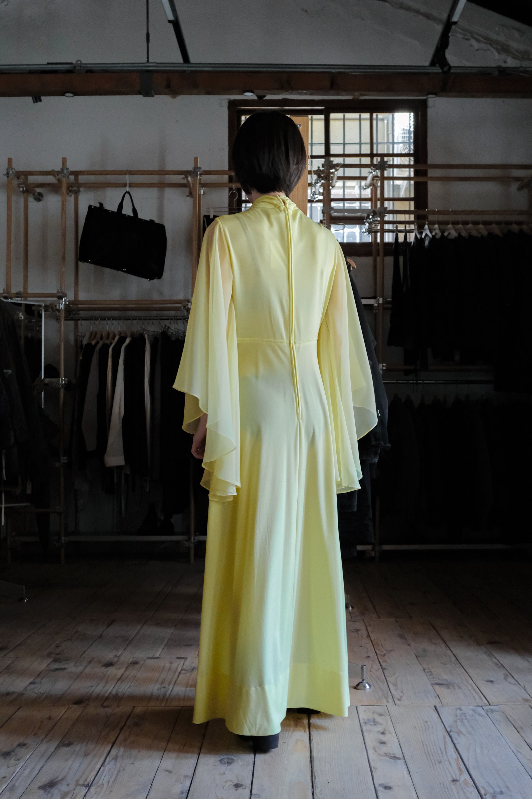 1970's Acacia Yellow Angel Sleeve Grecian Gown / 古著金合歡黃希臘女神風天使袖長禮服