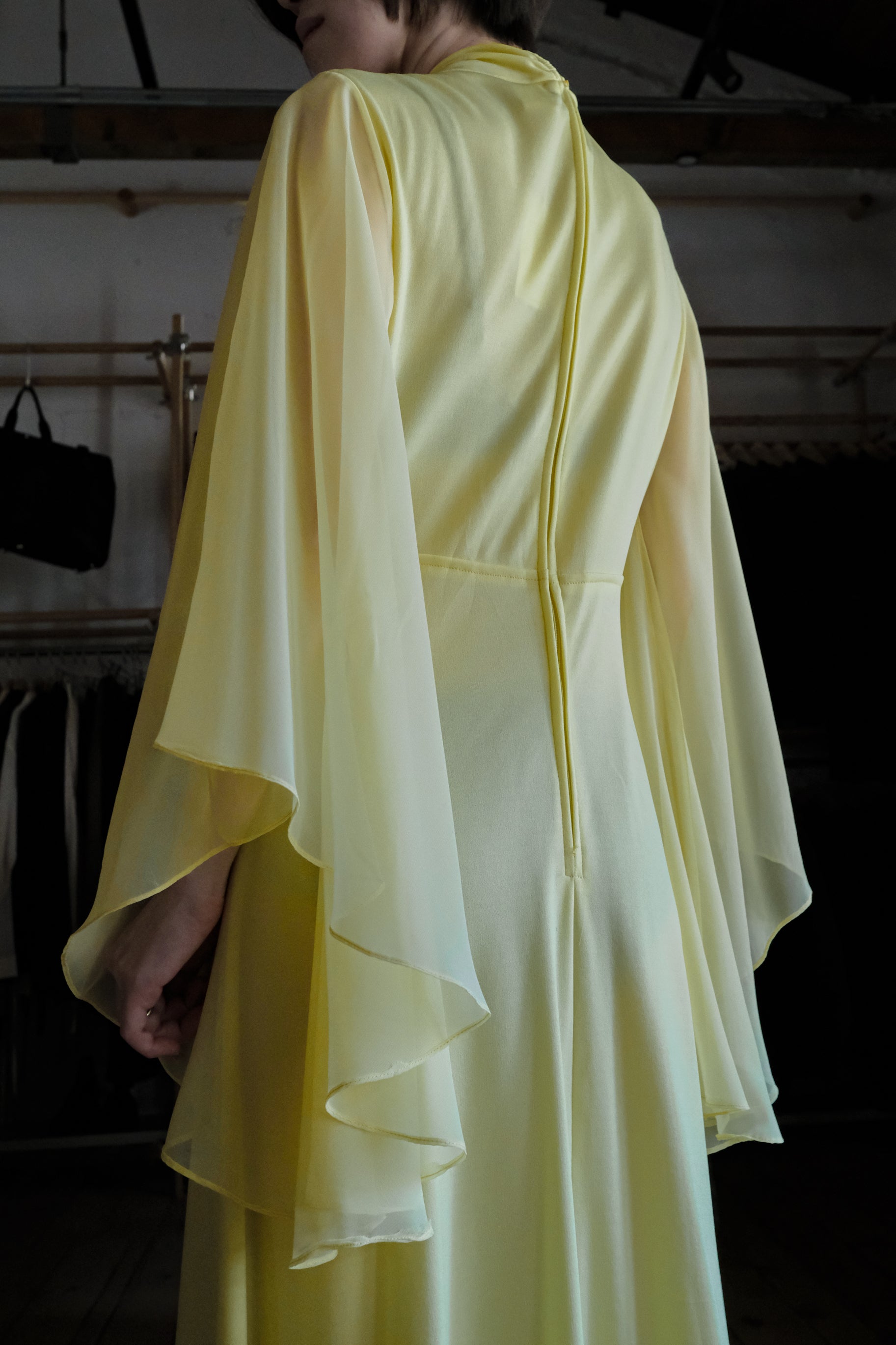 1970's Acacia Yellow Angel Sleeve Grecian Gown / 古著金合歡黃希臘女神風天使袖長禮服