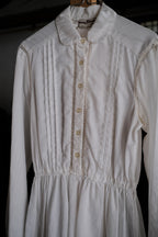 1970's Young Edwardian Collar Ladder Lace Pintuck Dress / 古著圓領梯形鏤空絎縫洋裝