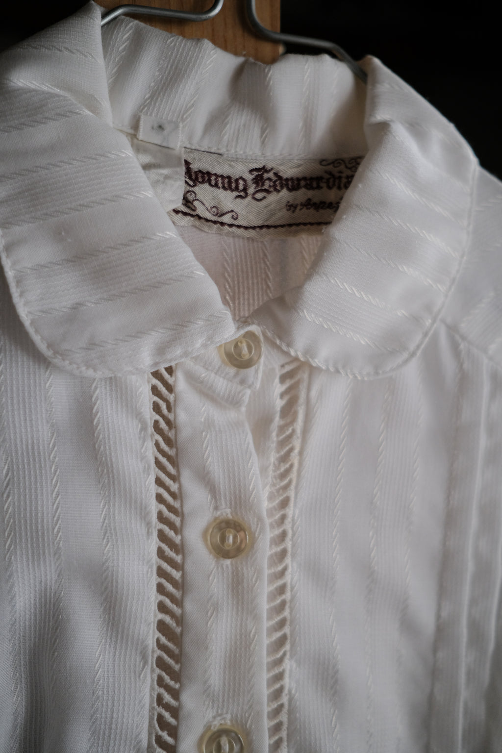 1970's Young Edwardian Collar Ladder Lace Pintuck Dress / 古著圓領梯形鏤空絎縫洋裝