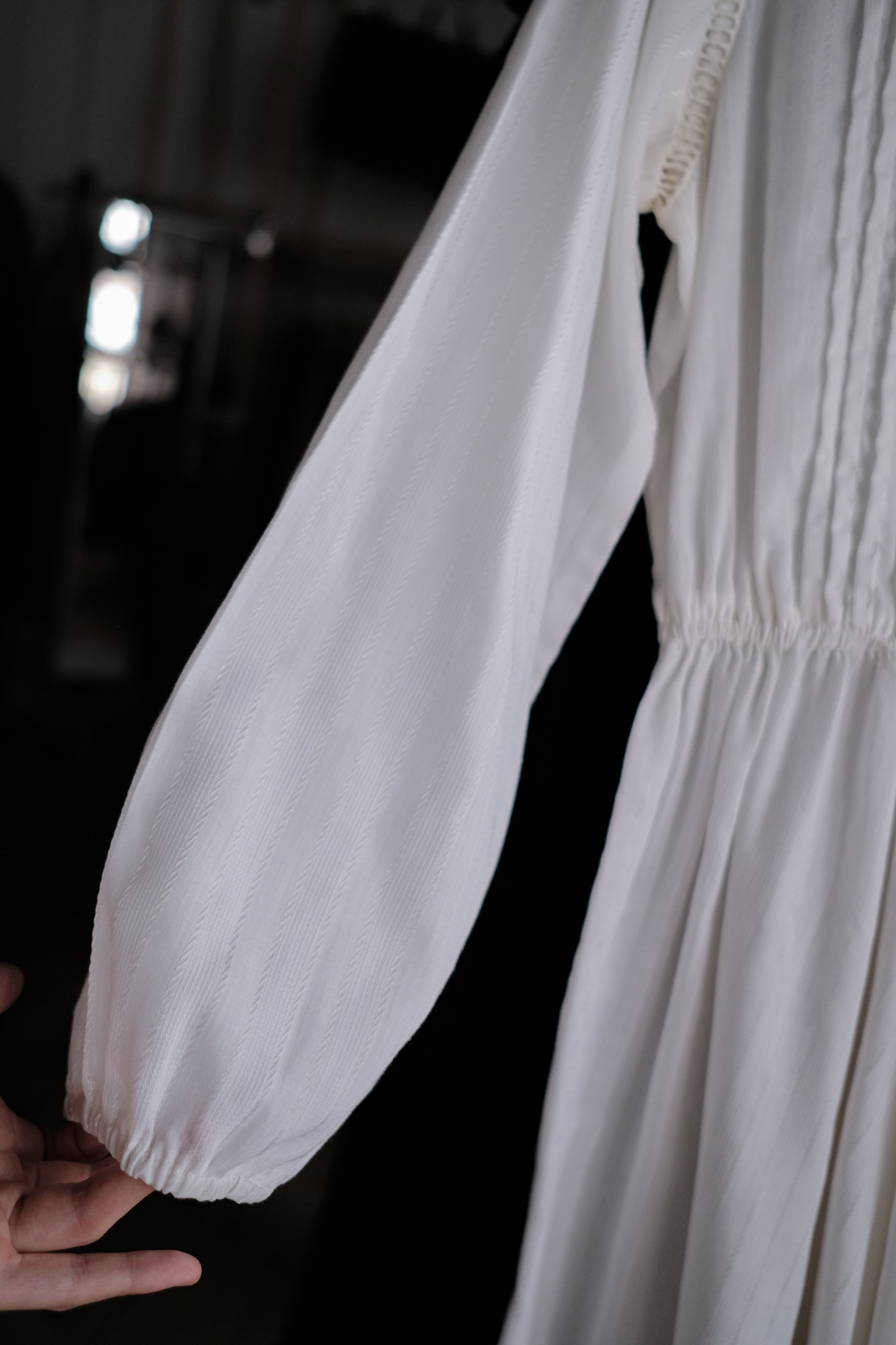 1970's Young Edwardian Collar Ladder Lace Pintuck Dress / 古著圓領梯形鏤空絎縫洋裝