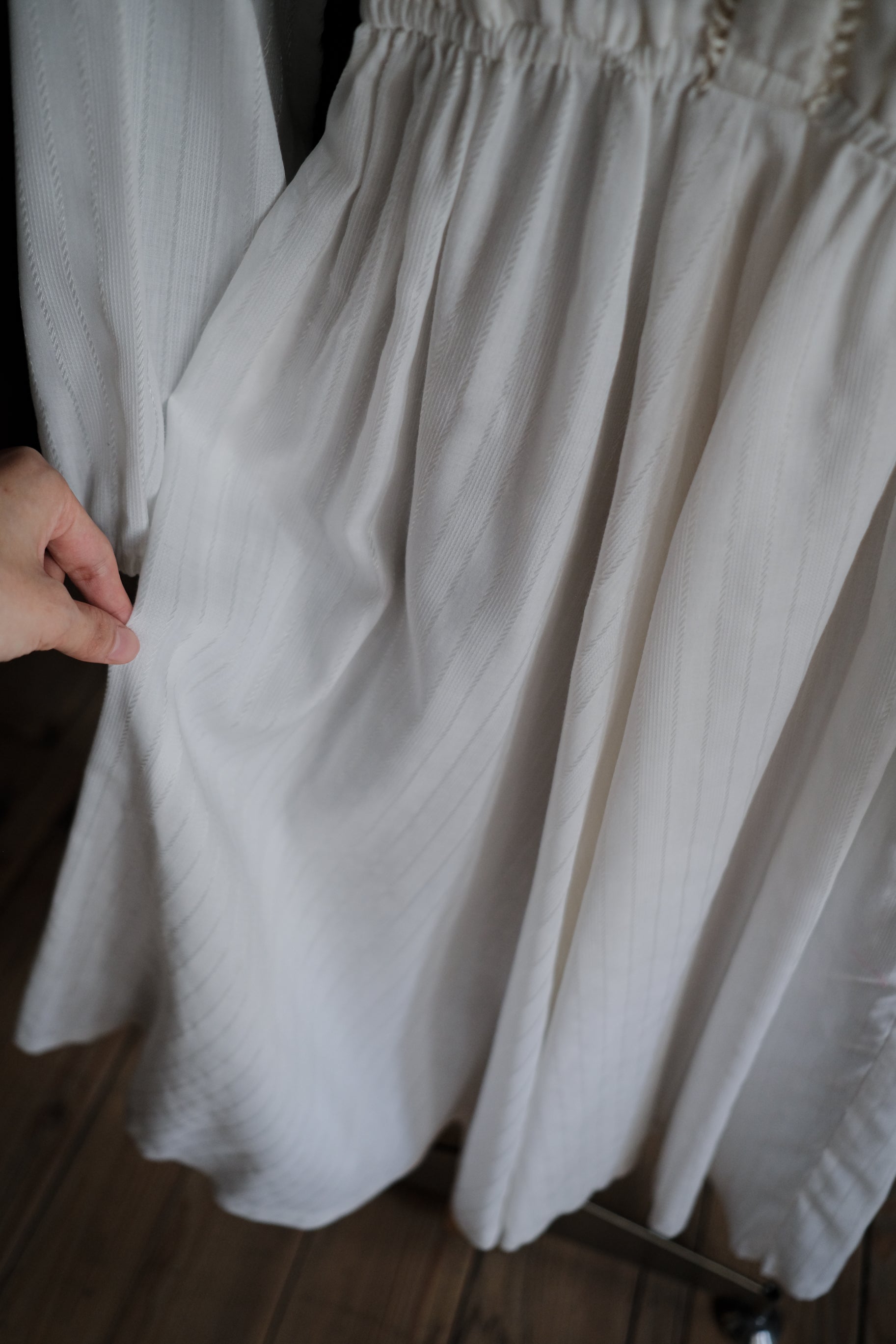 1970's Young Edwardian Collar Ladder Lace Pintuck Dress / 古著圓領梯形鏤空絎縫洋裝