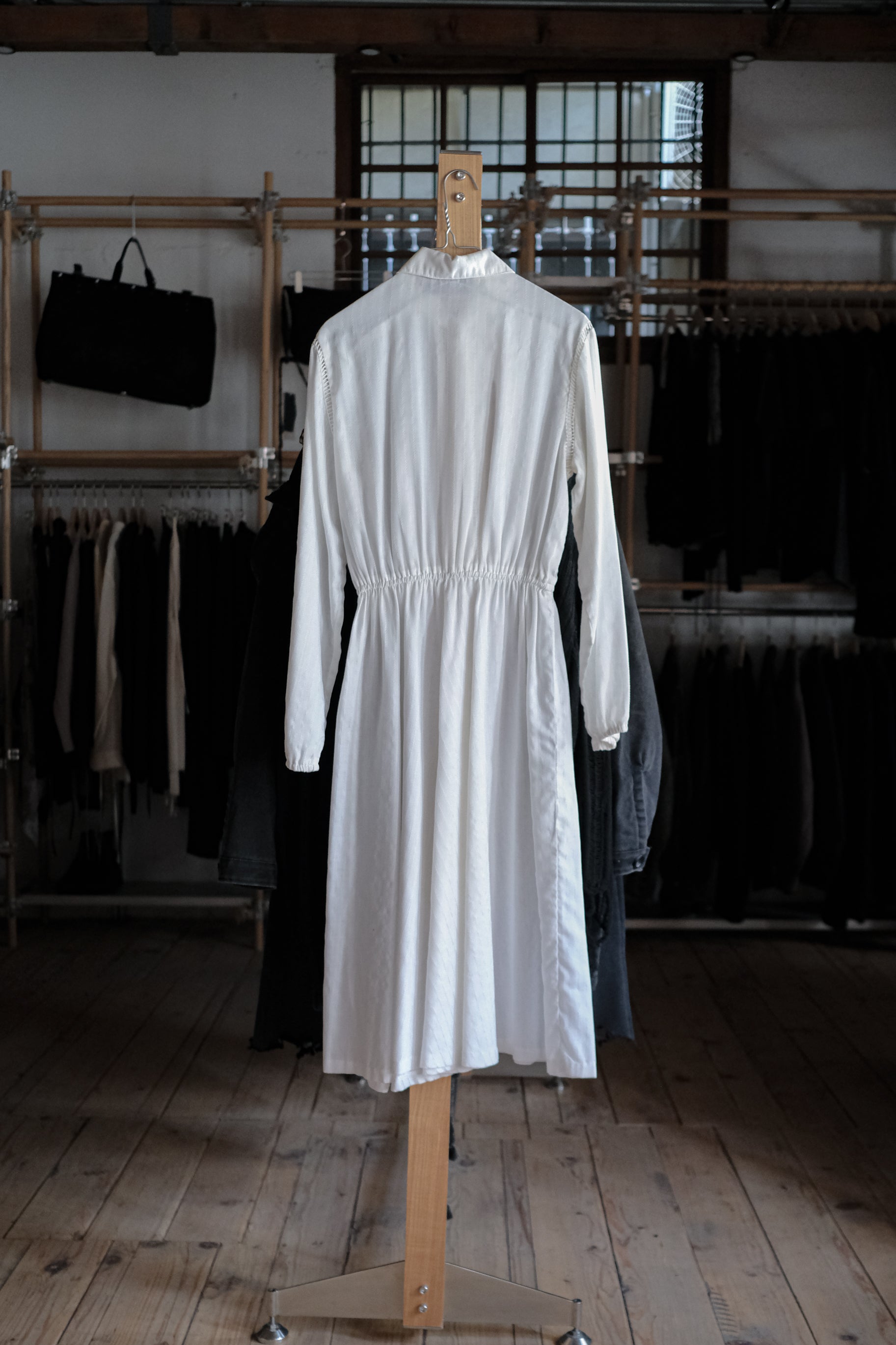 1970's Young Edwardian Collar Ladder Lace Pintuck Dress / 古著圓領梯形鏤空絎縫洋裝