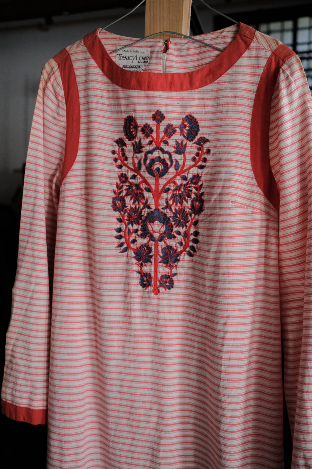 1970's Folk Embroidered Striped Column Maxi Dress / 古著民族條紋刺繡長裙
