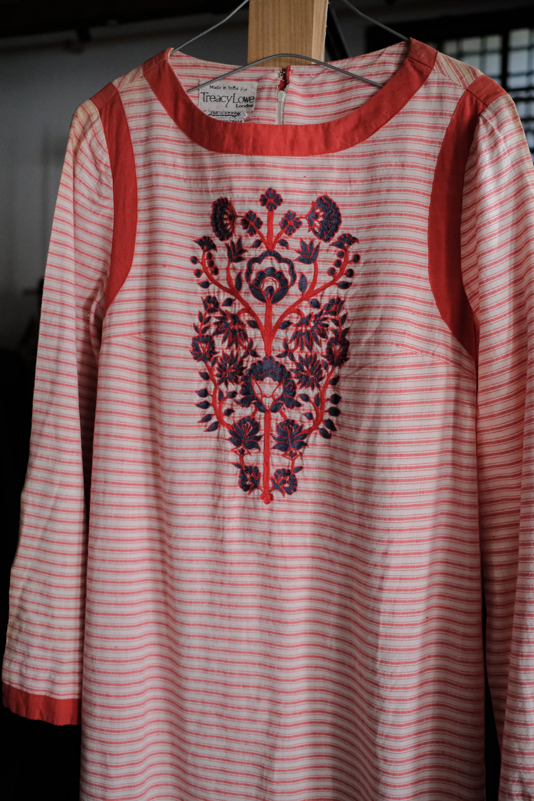 1970's Folk Embroidered Striped Column Maxi Dress / 古著民族條紋刺繡長裙