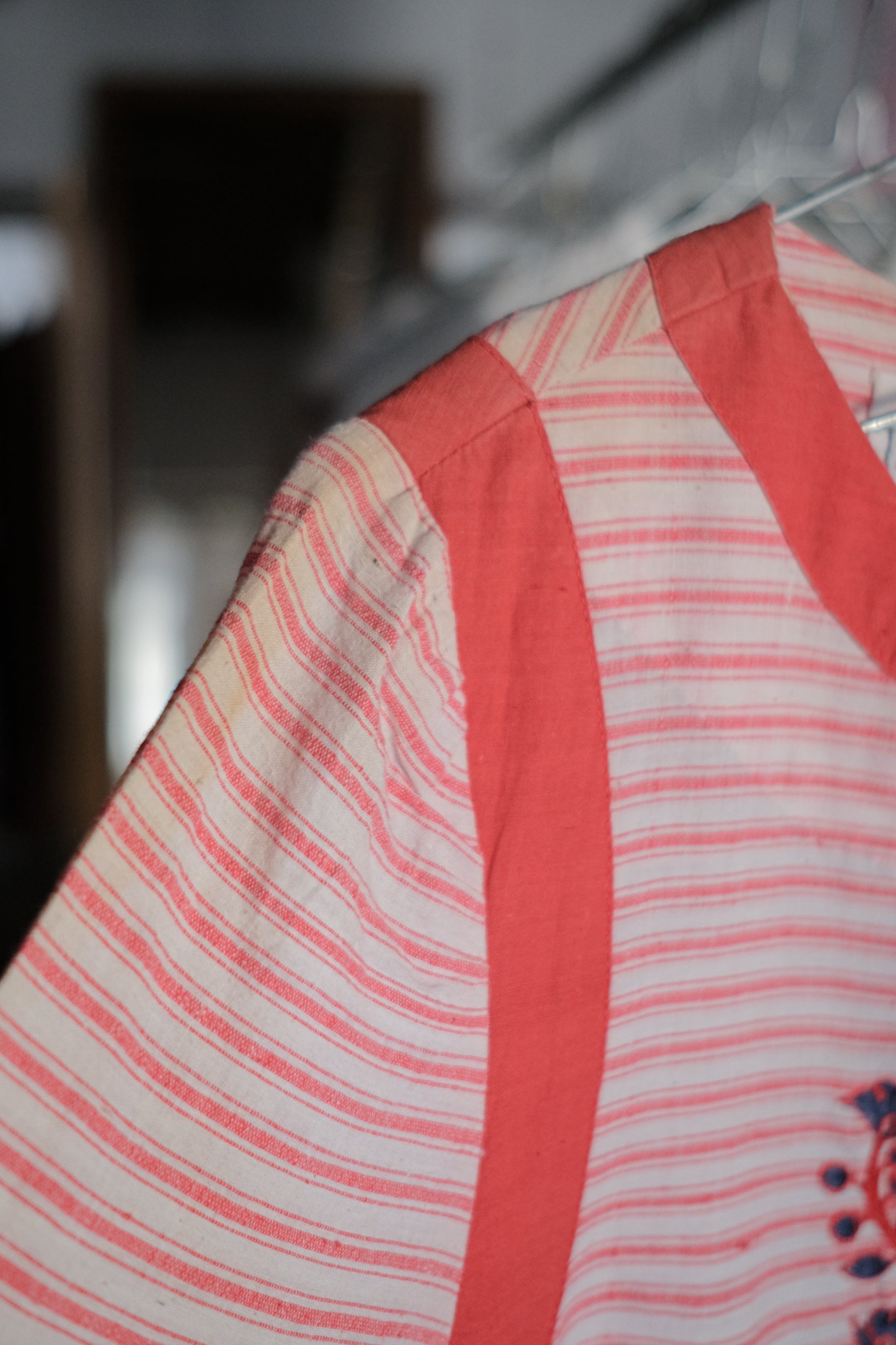 1970's Folk Embroidered Striped Column Maxi Dress / 古著民族條紋刺繡長裙
