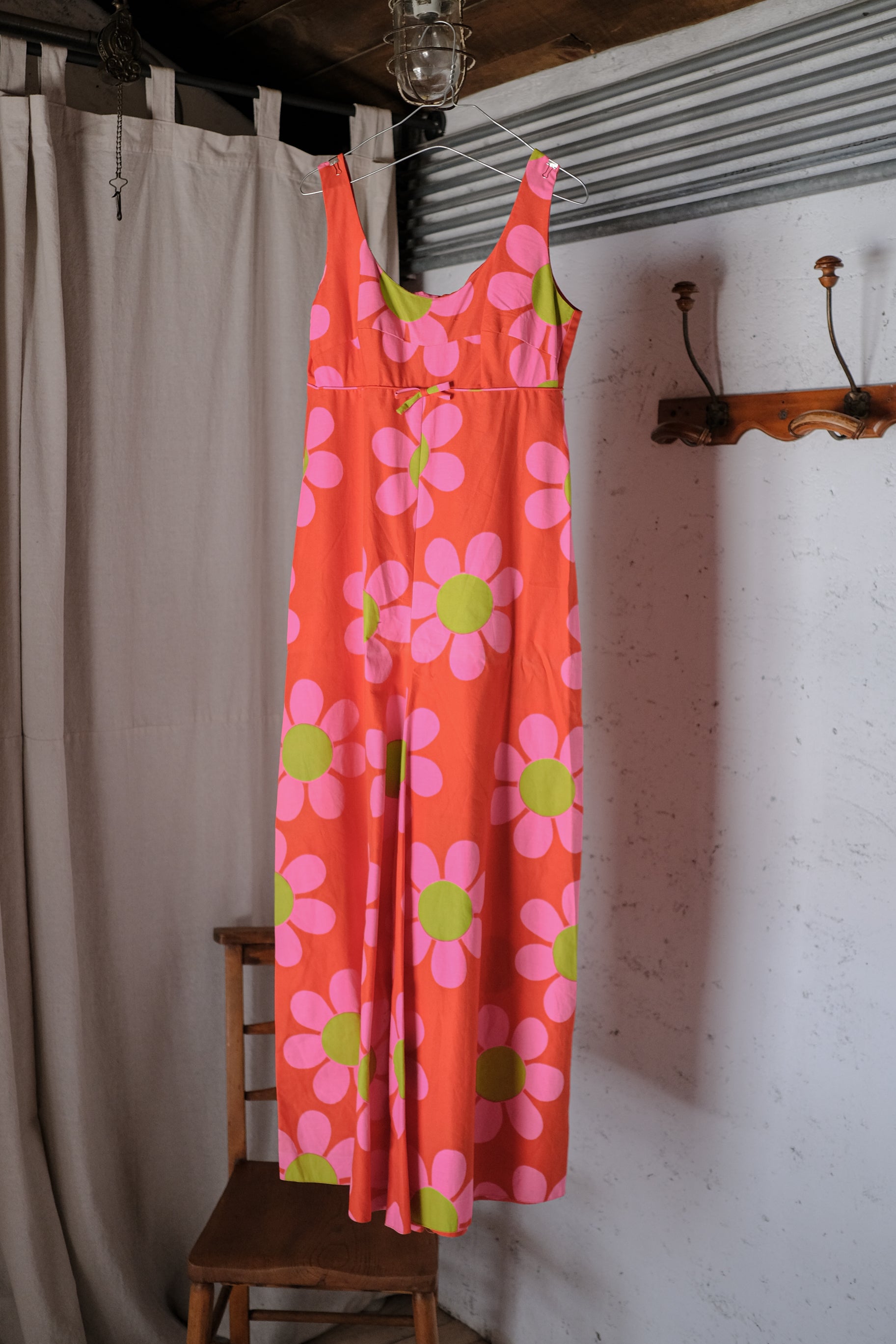1960's Vivid Color Flower Power Jump Suit / 古著撞色雛菊印花普普風連身褲