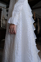 1960-1980's Dotted Jacquard Lace Cascade Gown / 古董波點蕾絲緹花長尾褶婚裙