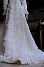 1960-1980's Dotted Jacquard Lace Cascade Gown / 古董波點蕾絲緹花長尾褶婚裙
