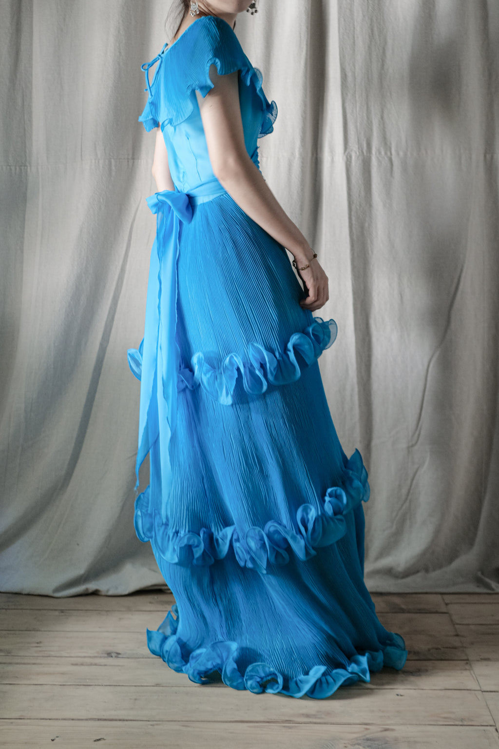 1970's Europe Ruffled Maxi Dress / 海洋女神波浪洋裝