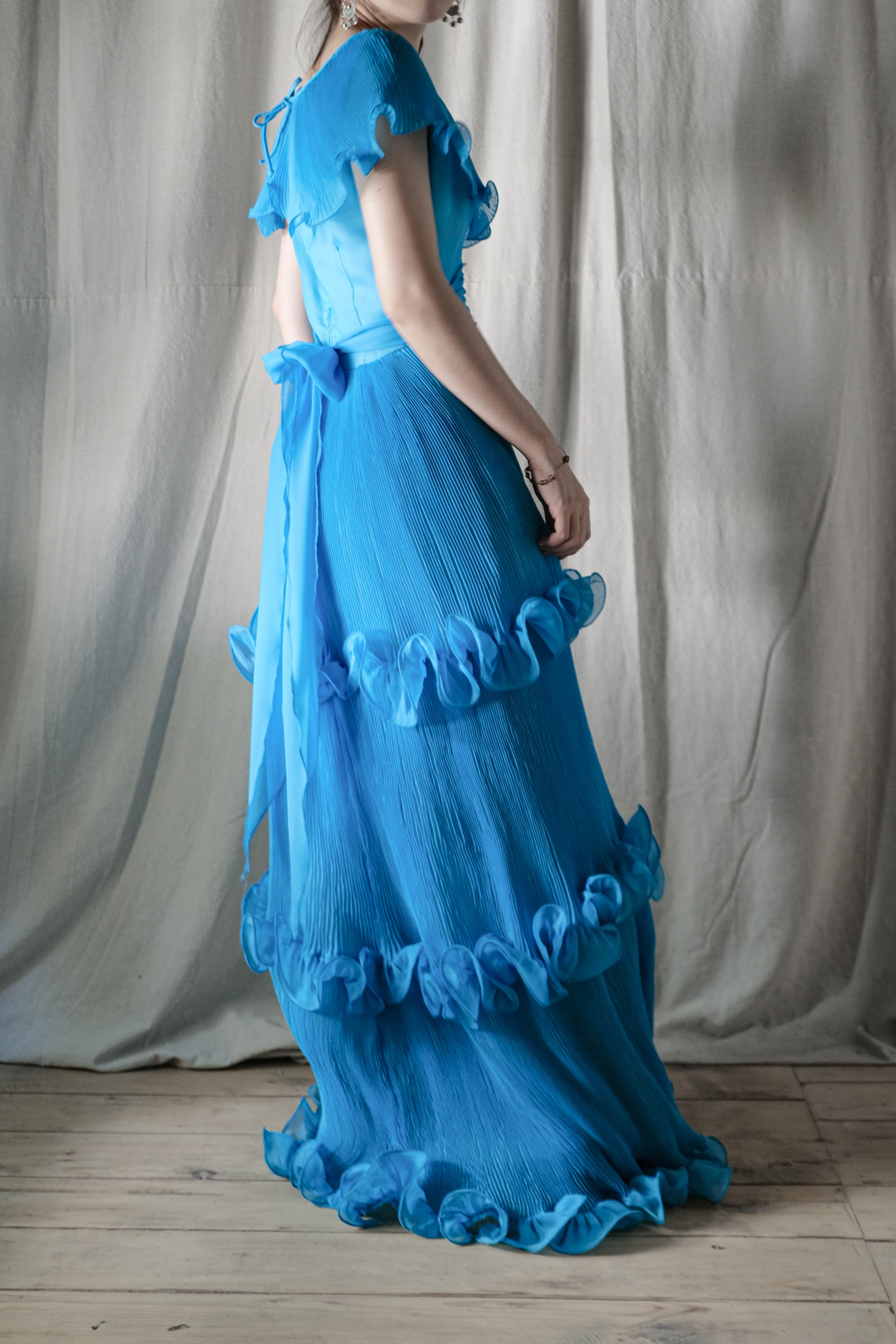 1970's Europe Ruffled Maxi Dress / 海洋女神波浪洋裝