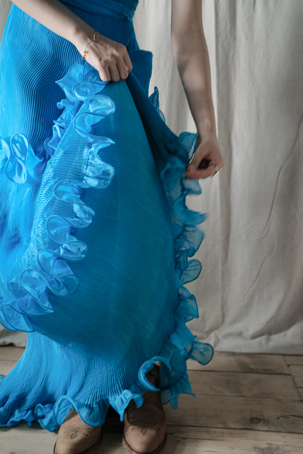 1970's Europe Ruffled Maxi Dress / 海洋女神波浪洋裝