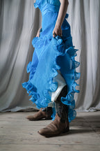 1970's Europe Ruffled Maxi Dress / 海洋女神波浪洋裝