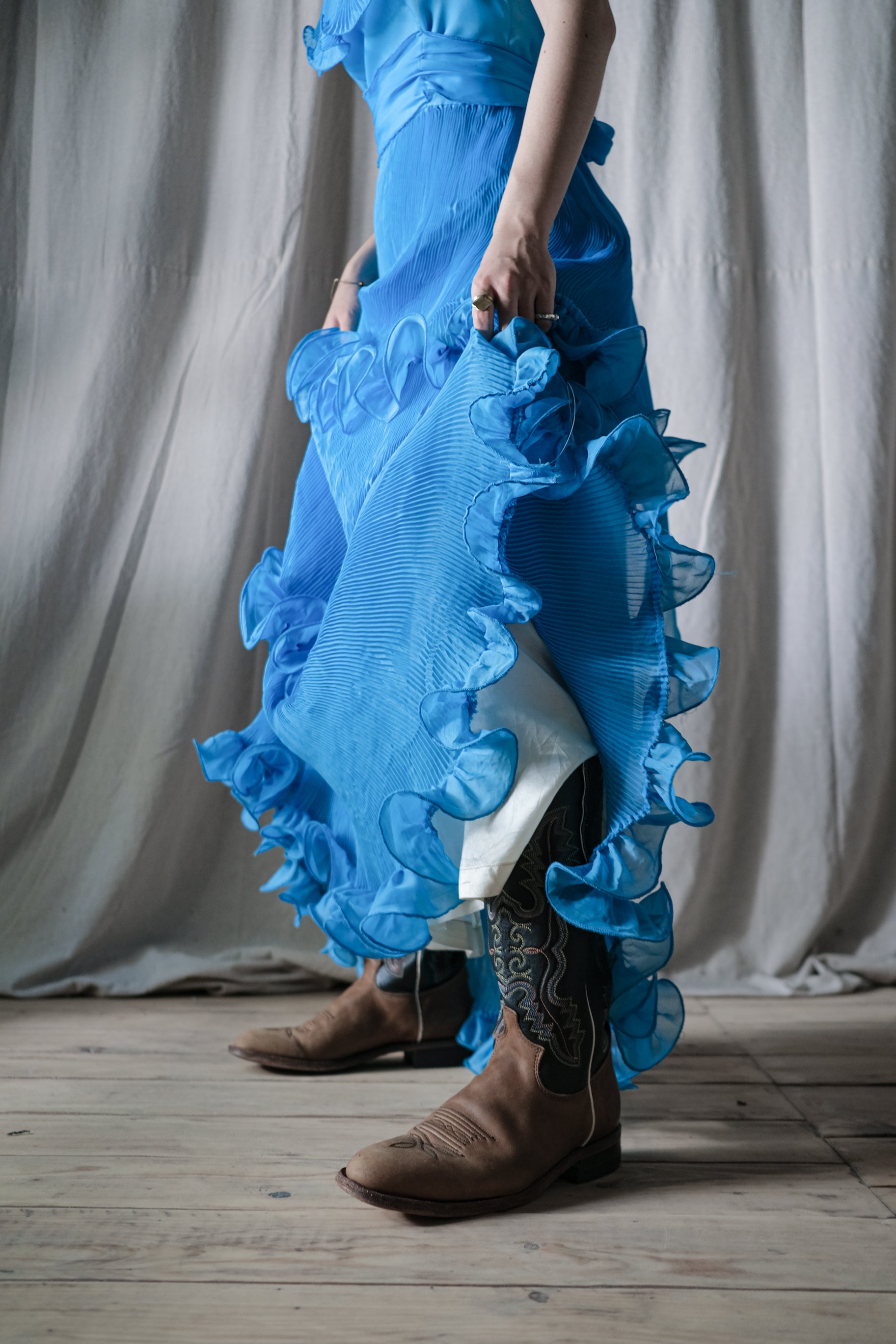 1970's Europe Ruffled Maxi Dress / 海洋女神波浪洋裝