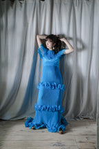 1970's Europe Ruffled Maxi Dress / 海洋女神波浪洋裝