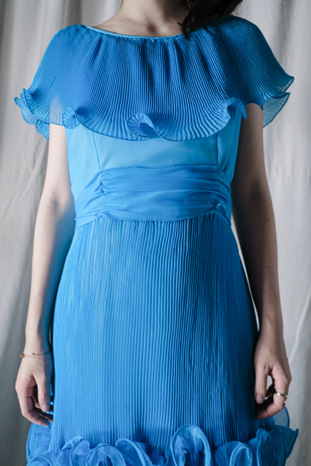 1970's Europe Ruffled Maxi Dress / 海洋女神波浪洋裝