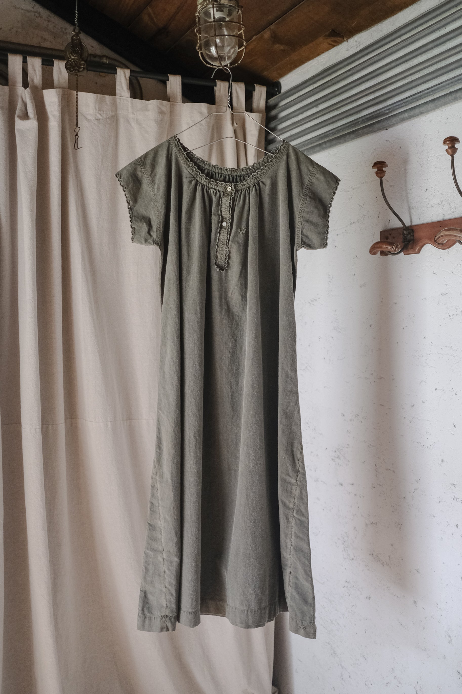 "Rework" Europe Vintage Cotton Linen Night Dress Over Dyed