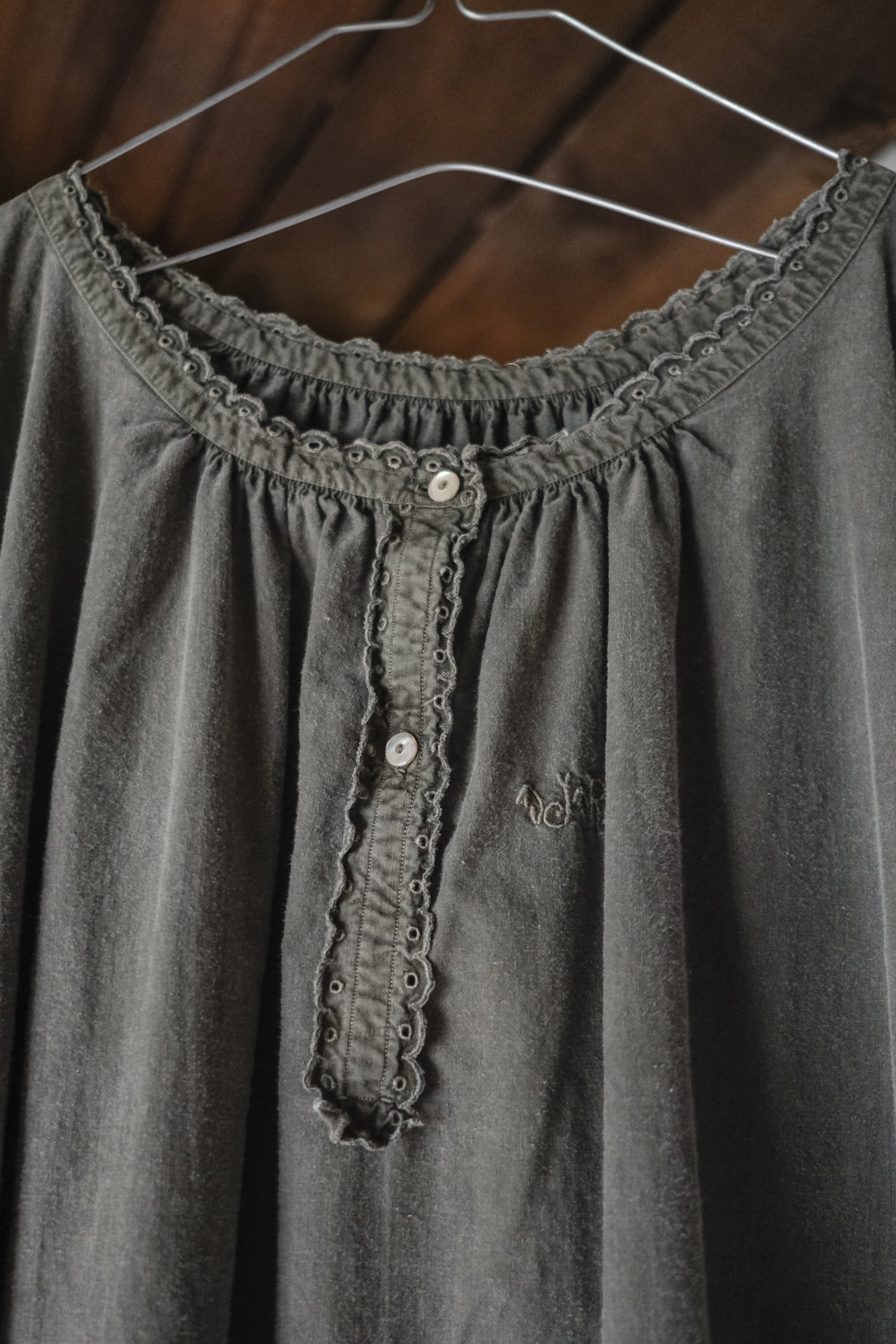 "Rework" Europe Vintage Cotton Linen Night Dress Over Dyed