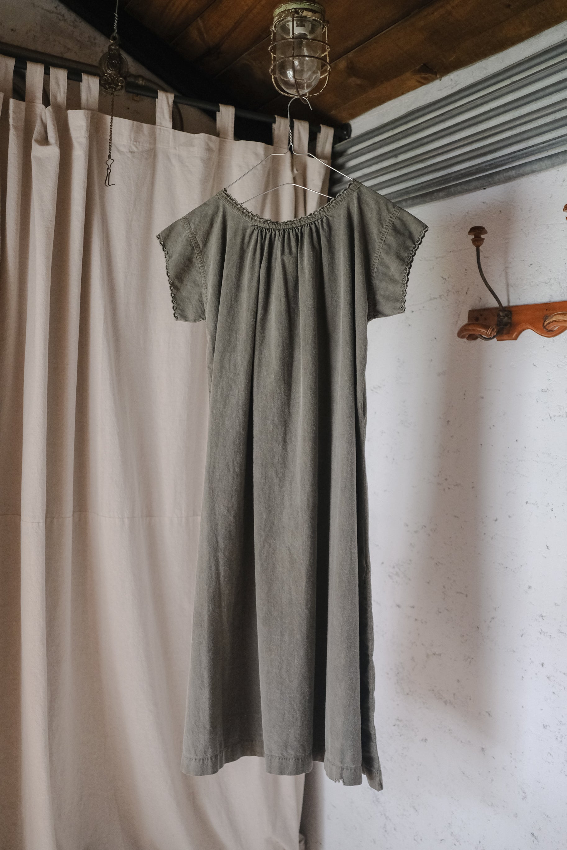 "Rework" Europe Vintage Cotton Linen Night Dress Over Dyed