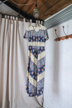 Vintage V-Neck Diagonal Striped Floral Prairie Maxi