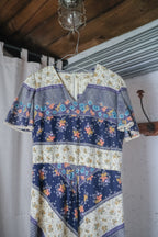Vintage V-Neck Diagonal Striped Floral Prairie Maxi