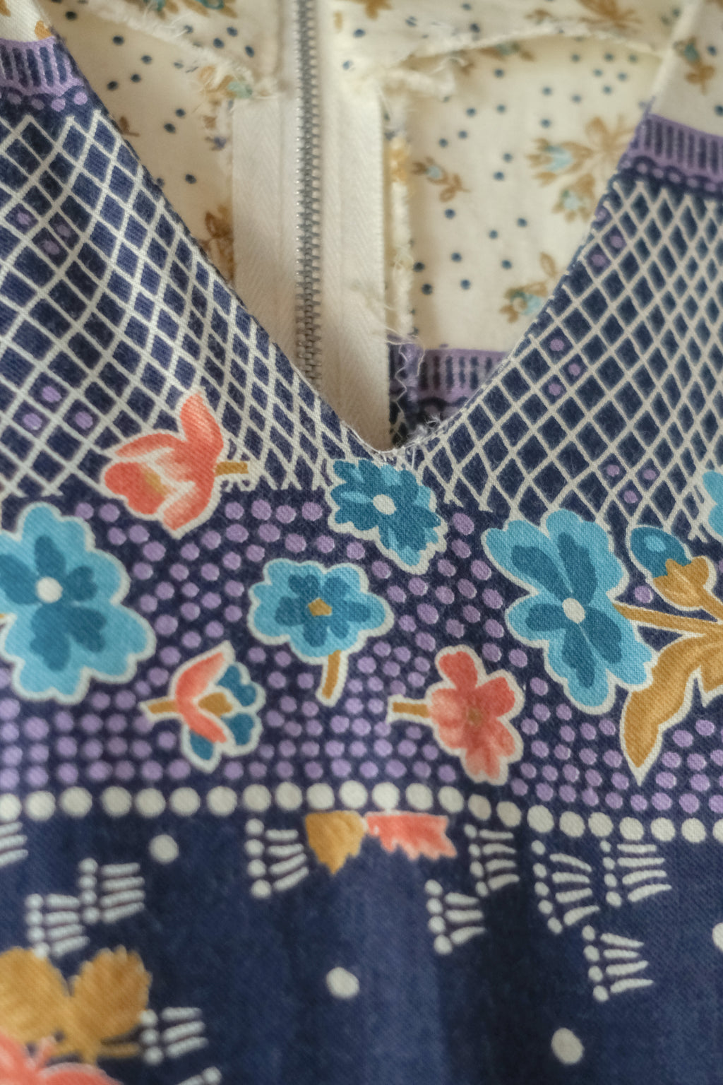 Vintage V-Neck Diagonal Striped Floral Prairie Maxi