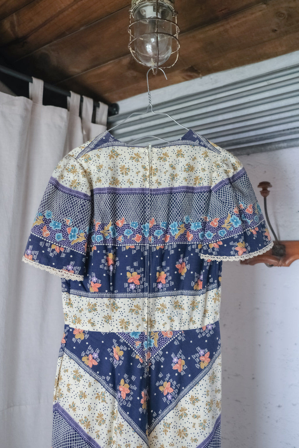 Vintage V-Neck Diagonal Striped Floral Prairie Maxi