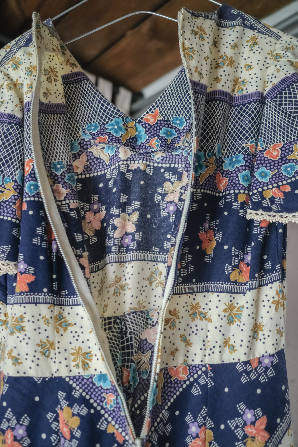 Vintage V-Neck Diagonal Striped Floral Prairie Maxi