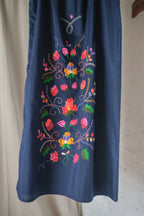 Vintage Ecuadorian Navy Blue Embroidered Floral Dress