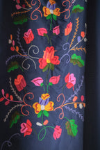 Vintage Ecuadorian Navy Blue Embroidered Floral Dress