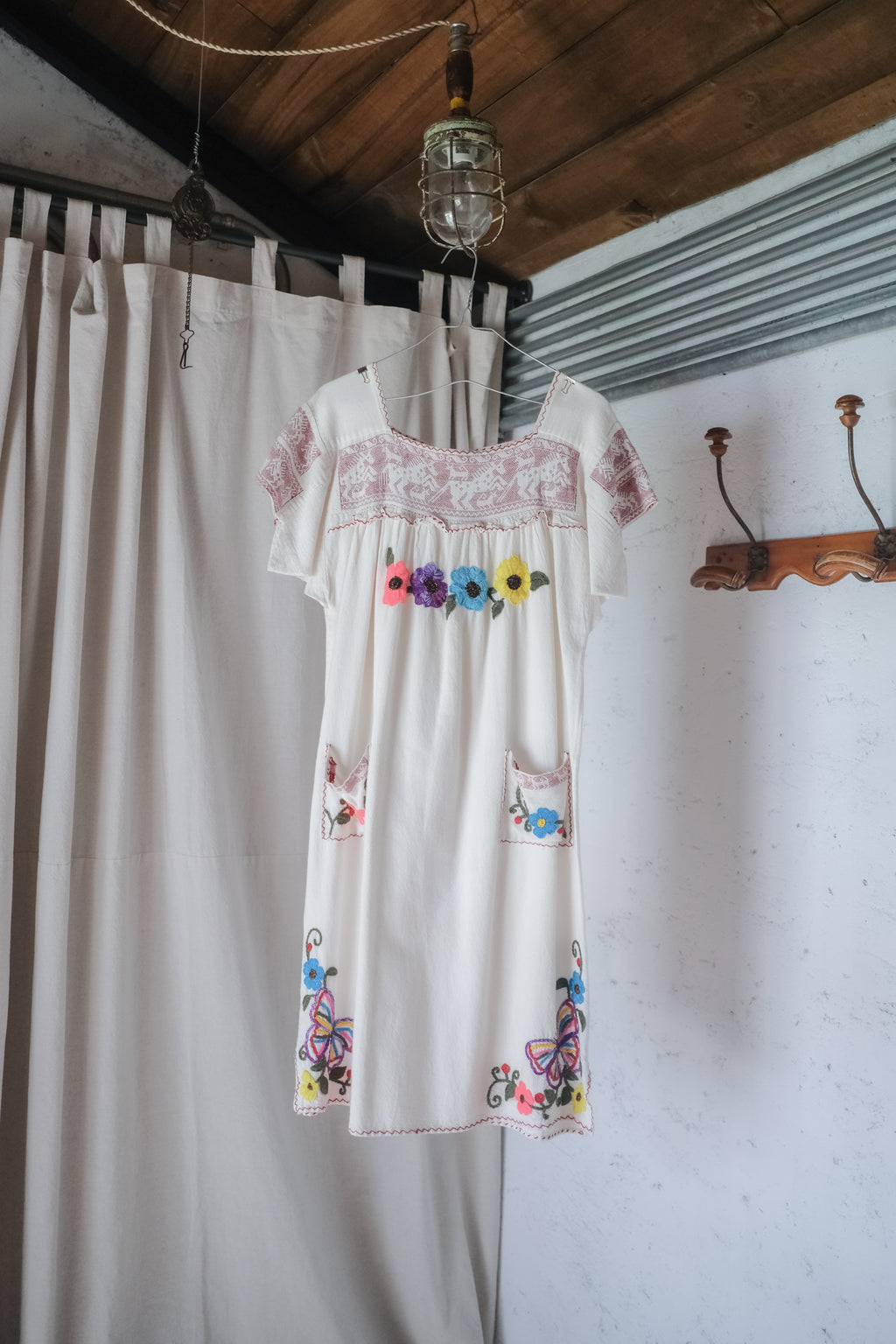 Vintage Guatemalan Embroidered Butterfly & Floral Dress