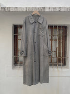 1940's French Salt & Pepper Coat V-pocket Large Collar / 法國椒鹽布工作大衣