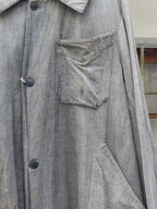 1940's French Salt & Pepper Coat V-pocket Large Collar / 法國椒鹽布工作大衣