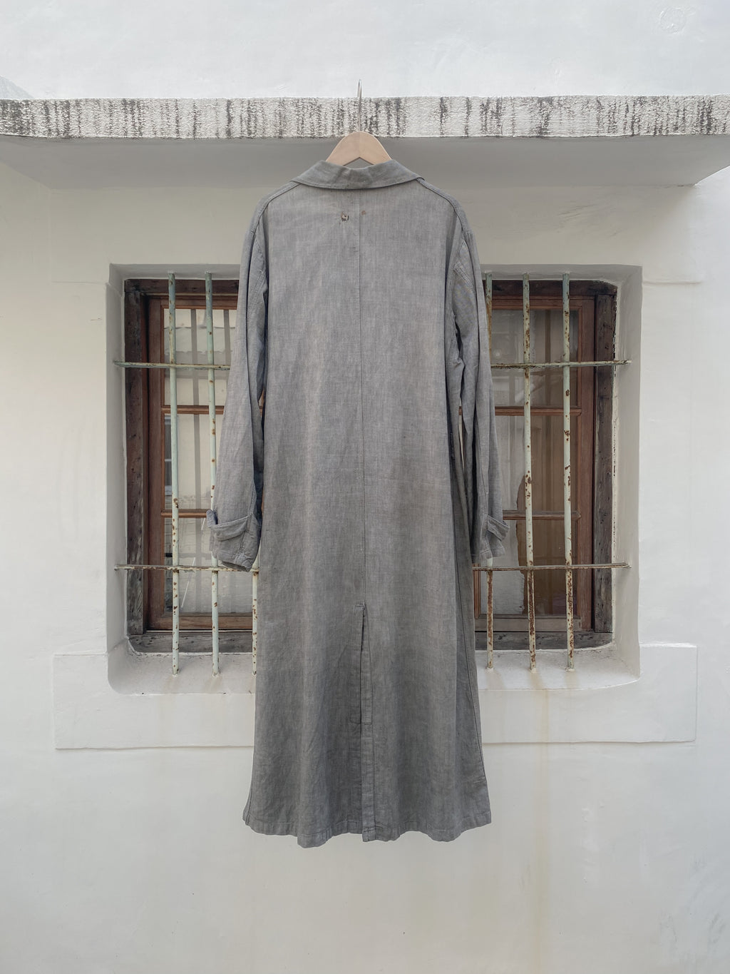 1940's French Salt & Pepper Coat V-pocket Large Collar / 法國椒鹽布工作大衣