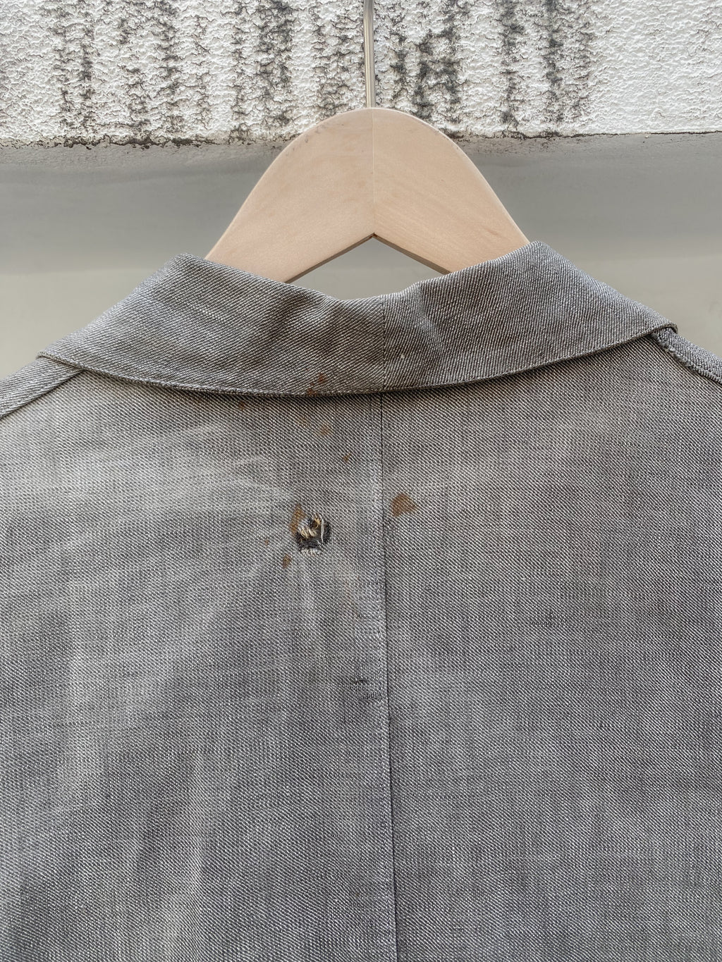 1940's French Salt & Pepper Coat V-pocket Large Collar / 法國椒鹽布工作大衣