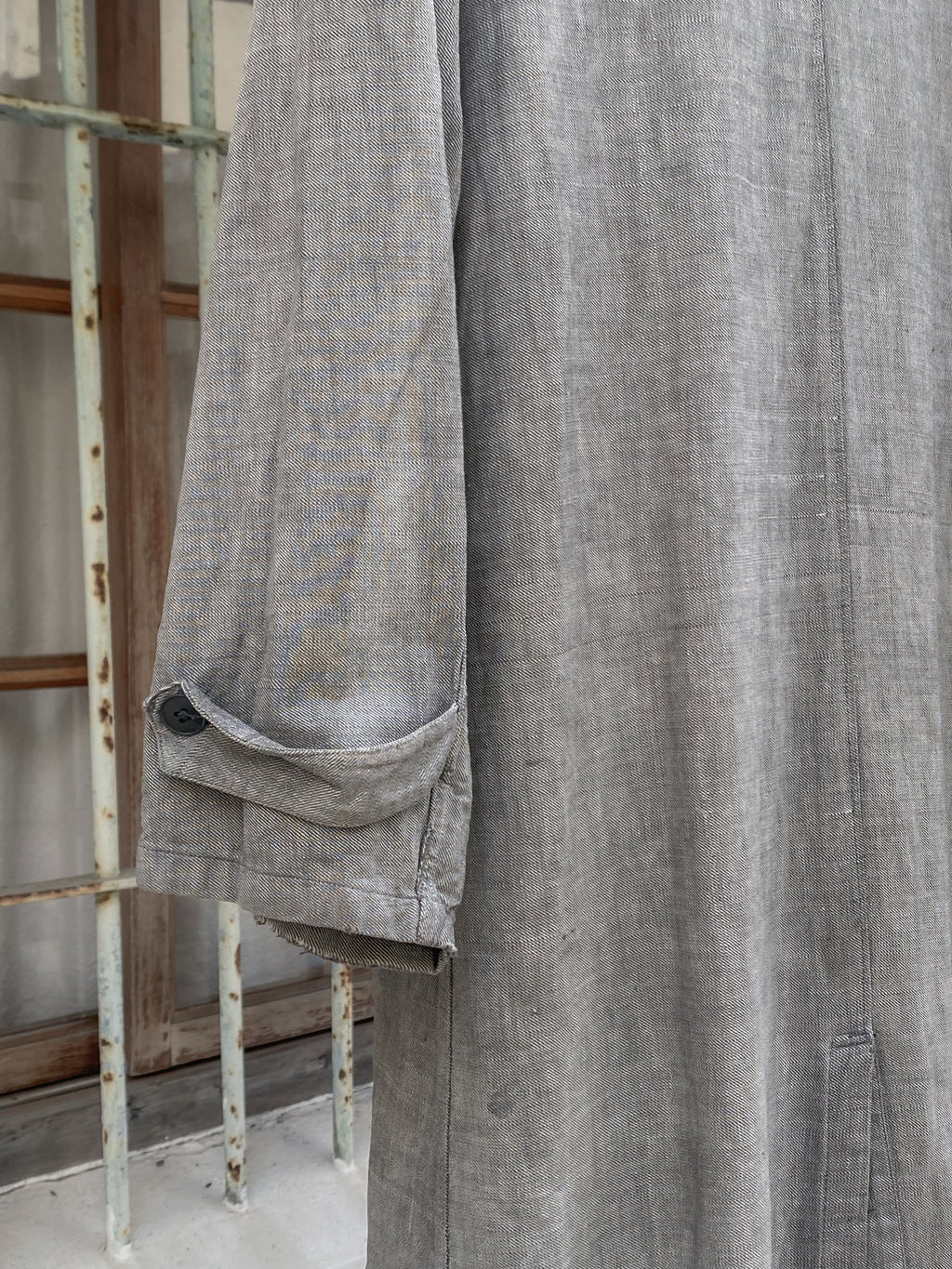 1940's French Salt & Pepper Coat V-pocket Large Collar / 法國椒鹽布工作大衣
