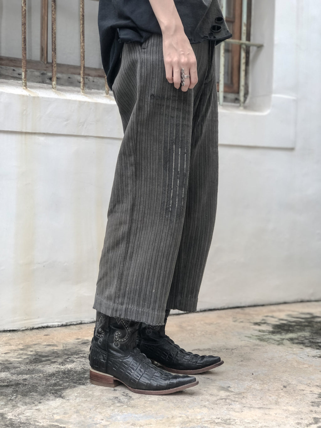 1940's French Salt&Pepper Cotton Stripe Work Trousers / 法國椒鹽布工作褲