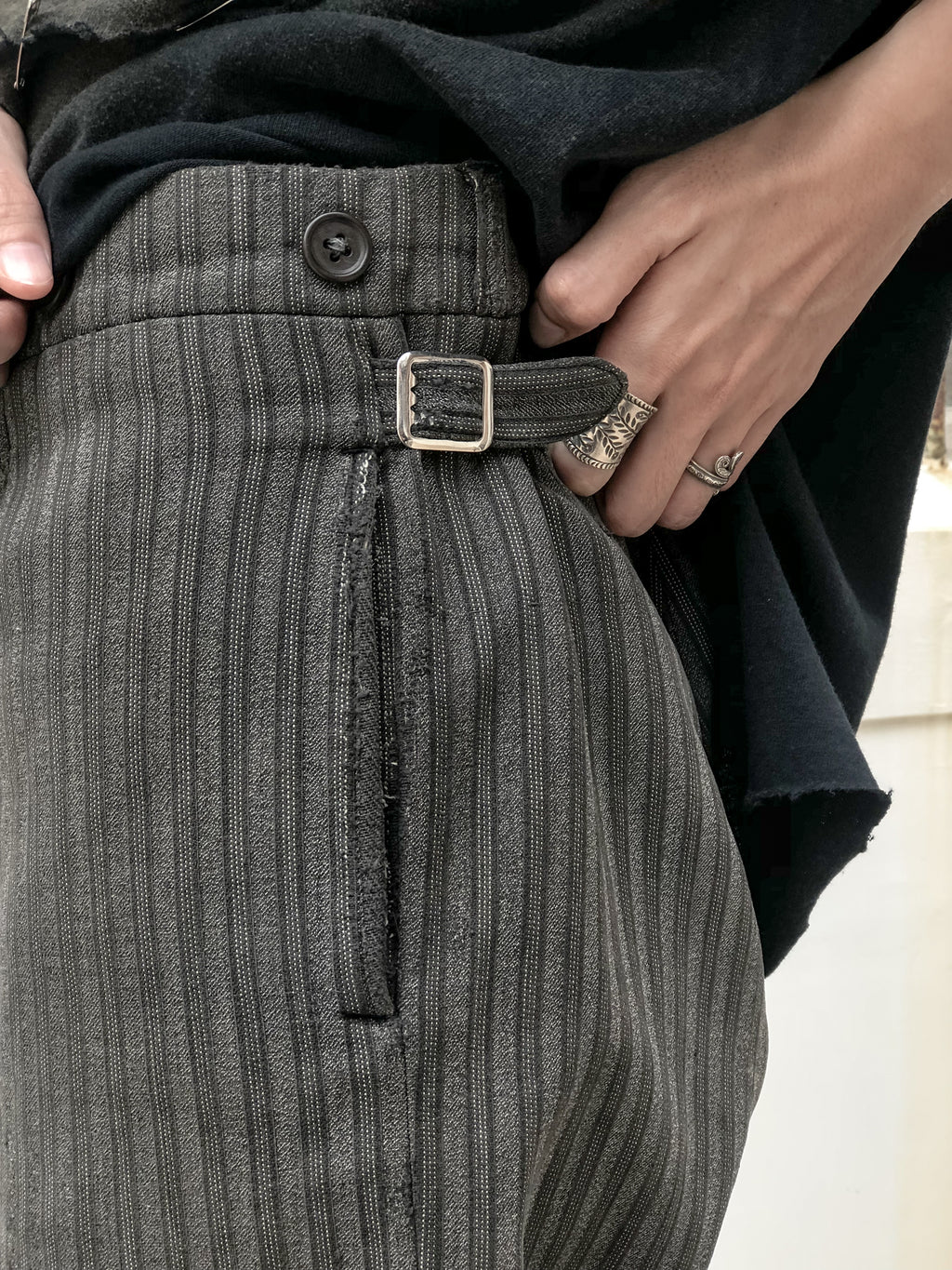 1940's French Salt&Pepper Cotton Stripe Work Trousers / 法國椒鹽布工作褲