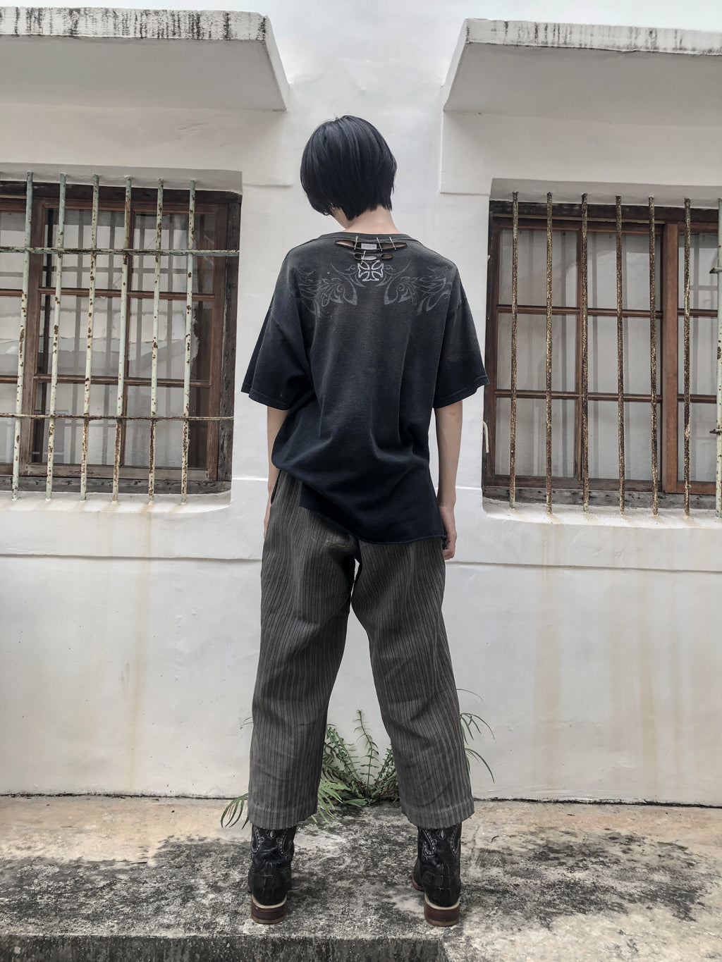 1940's French Salt&Pepper Cotton Stripe Work Trousers / 法國椒鹽布工作褲